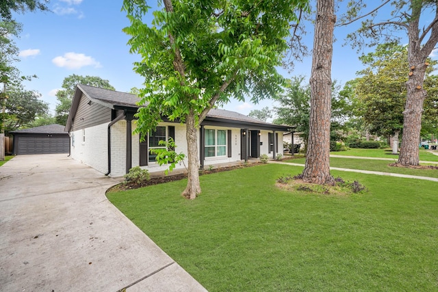 5630 Lymbar Dr, Houston, TX 77096 - single story home with an outbuilding, brick siding, a front lawn, and driveway