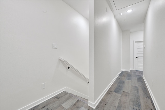 7922 Sealey St, Houston, TX 77088 - hallway with attic access and wood finished floors