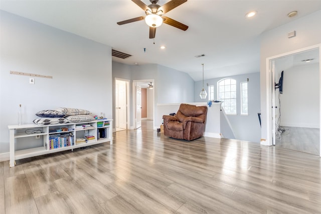 3038 Rainmont Ln, Katy, TX 77449 - living area with a ceiling fan, wood finished floors, and recessed lighting