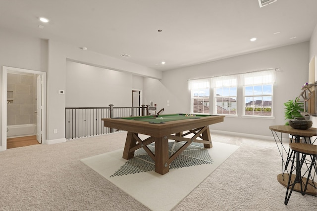 6919 Shoreline View Dr, Katy, TX 77493 - recreation room with light colored carpet, pool table, and recessed lighting