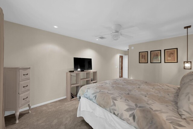 58 Sandpebble Dr, Spring, TX 77381 - carpeted bedroom with a ceiling fan and recessed lighting