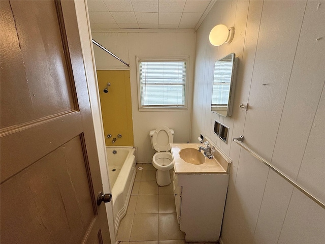 2066 Earl St, Beaumont, TX 77703 - bathroom with vanity, tile patterned flooring, bathing tub / shower combination, and crown molding