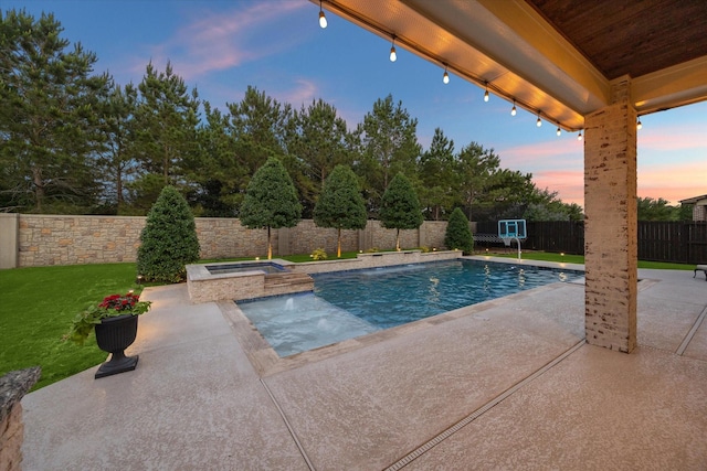 5119 Kendalia Cloud Ln, Fulshear, TX 77441 - view of swimming pool with a patio, a fenced backyard, and a pool with connected hot tub