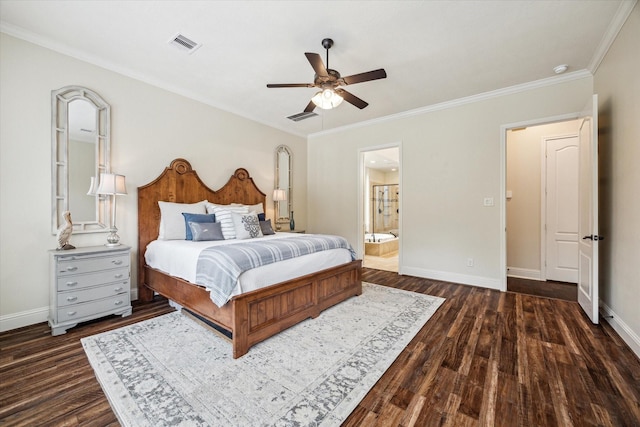 5119 Kendalia Cloud Ln, Fulshear, TX 77441 - bedroom with wood finished floors, ornamental molding, ensuite bath, and ceiling fan