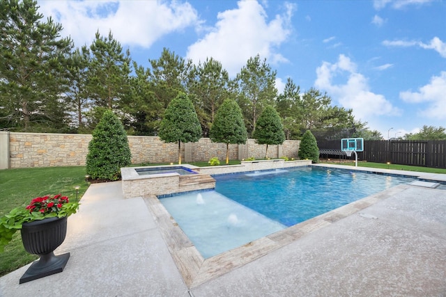 5119 Kendalia Cloud Ln, Fulshear, TX 77441 - view of pool with a fenced backyard, an in-ground hot tub, and a patio area
