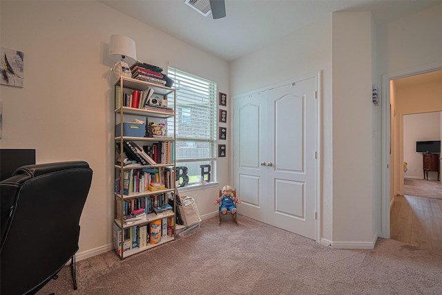 7227 Birchville Dr, Rosharon, TX 77583 - carpeted office featuring ceiling fan and baseboards