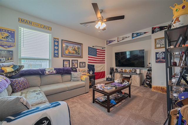 7227 Birchville Dr, Rosharon, TX 77583 - carpeted living area with a ceiling fan