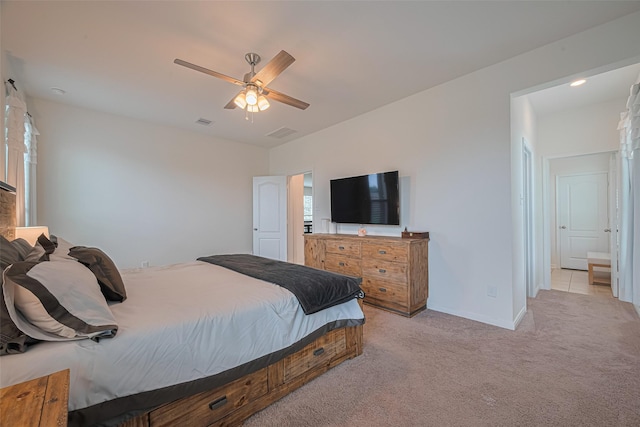 7227 Birchville Dr, Rosharon, TX 77583 - bedroom with light carpet and a ceiling fan