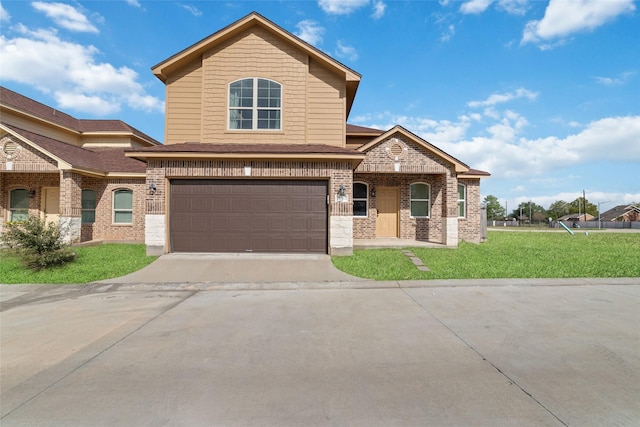 12712 Plummersville St, Houston, TX 77072 - view of front of home featuring a garage, concrete driveway, brick siding, a front lawn, and roof with shingles