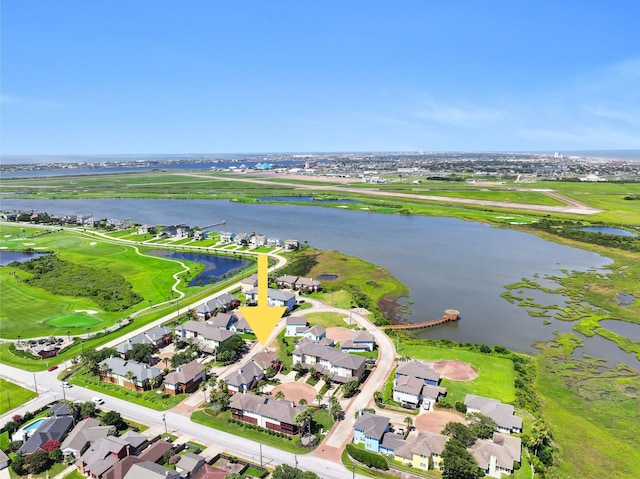 2803 Mayapan Ct, Galveston, TX 77554 - aerial view of residential area with a nearby body of water and a golf course