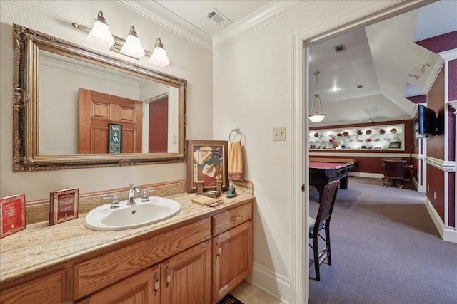 7510 Shadow Creek Dr, Beaumont, TX 77707 - bathroom with vanity and ornamental molding