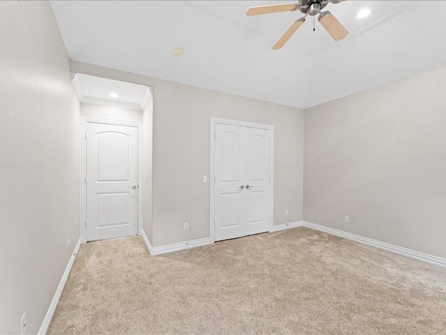 405 Reinerman St, Houston, TX 77007 - unfurnished bedroom featuring light colored carpet, recessed lighting, ceiling fan, and a closet
