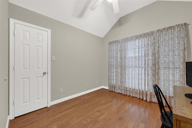 13314 Kaylee Ln, Santa Fe, TX 77510 - unfurnished office featuring a ceiling fan, lofted ceiling, and wood finished floors