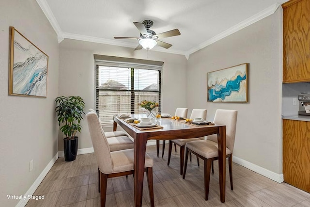 13314 Kaylee Ln, Santa Fe, TX 77510 - dining area with crown molding and a ceiling fan