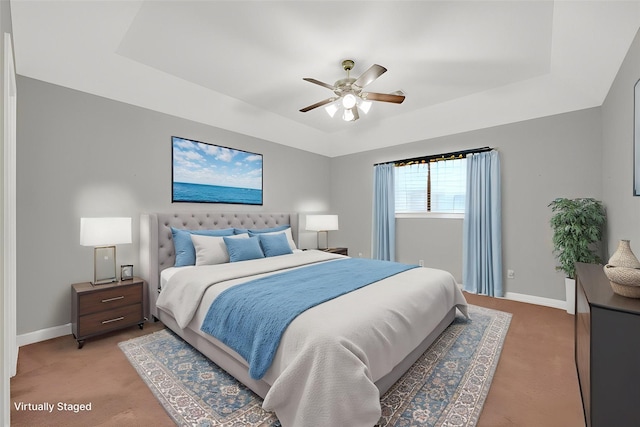 13314 Kaylee Ln, Santa Fe, TX 77510 - bedroom featuring a raised ceiling, light colored carpet, and ceiling fan
