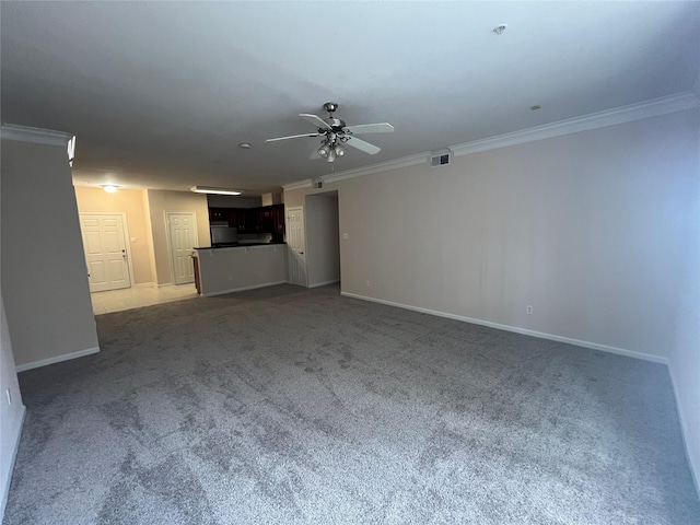 6633 W Sam Houston Pkwy S Unit 1A, Houston, TX 77072 - unfurnished living room with a ceiling fan, ornamental molding, and carpet flooring