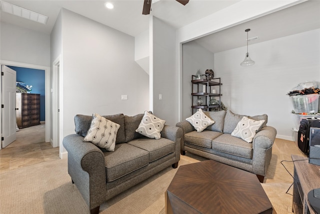2619 Portland Ave, College Station, TX 77845 - living area featuring light colored carpet, a ceiling fan, and recessed lighting