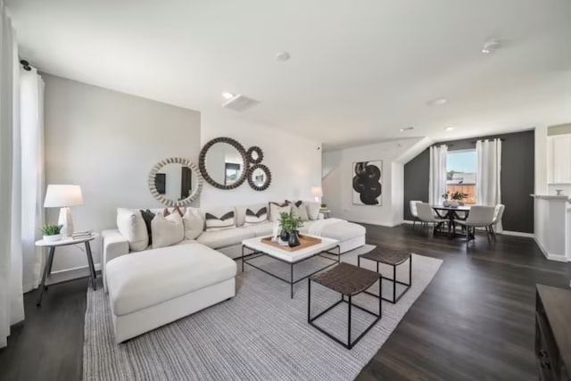 16424 Windy Cove Ct, Conroe, TX 77378 - living room featuring dark wood-style flooring and recessed lighting