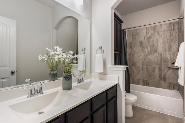 18723 Pilot Knolls Dr, Cypress, TX 77433 - bathroom with tile patterned floors, double vanity, and shower / tub combo