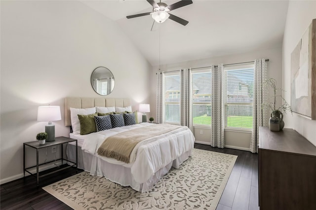 18723 Pilot Knolls Dr, Cypress, TX 77433 - bedroom with lofted ceiling, dark wood-style floors, and ceiling fan