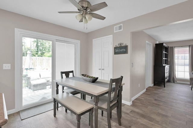 17214 Shadow Valley Dr, Spring, TX 77379 - dining area with light wood-style floors and a ceiling fan