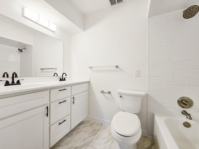 811 Lovett Blvd Unit 25, Houston, TX 77006 - full bathroom featuring double vanity, marble look tile flooring, and shower / bathtub combination