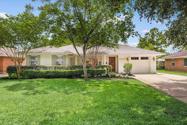 2031 Cheshire Ln, Houston, TX 77018 - single story home with concrete driveway, a garage, a front yard, and brick siding
