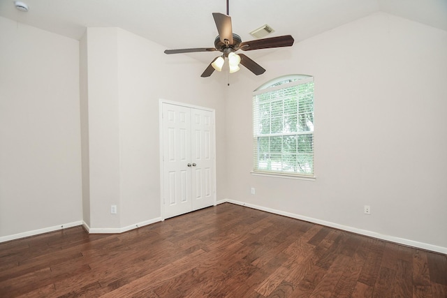 5506 Plumero Meadow Dr, Katy, TX 77494 - unfurnished room with a ceiling fan, wood finished floors, vaulted ceiling, and a smoke detector