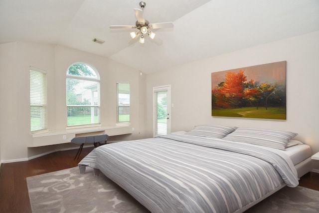 5506 Plumero Meadow Dr, Katy, TX 77494 - bedroom featuring vaulted ceiling, wood finished floors, and a ceiling fan
