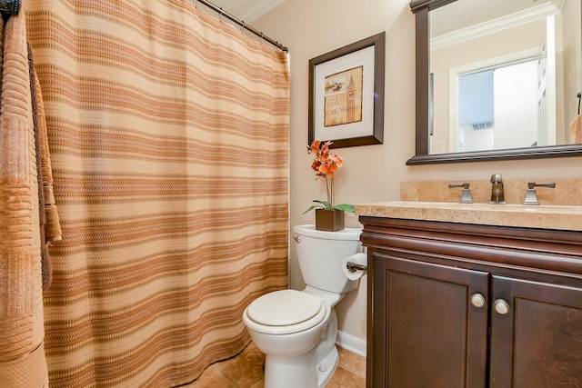 18303 June Forest Dr, Humble, TX 77346 - bathroom with crown molding, vanity, and tile patterned flooring