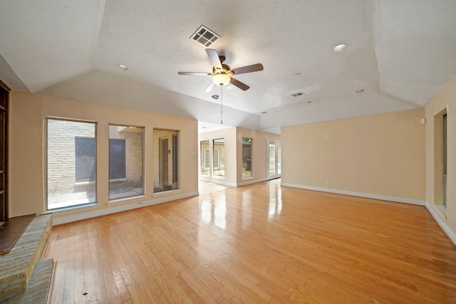 10803 Shawnbrook Dr, Houston, TX 77071 - unfurnished living room with vaulted ceiling, a ceiling fan, wood finished floors, and recessed lighting