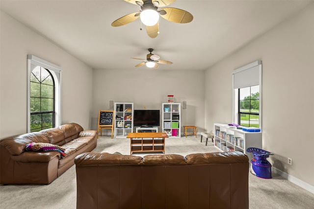 27514 Siandra Creek Ln, Spring, TX 77386 - living room featuring carpet flooring, plenty of natural light, and ceiling fan