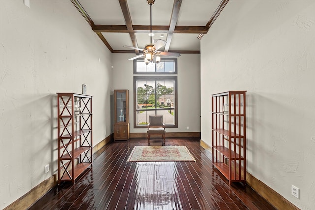 27514 Siandra Creek Ln, Spring, TX 77386 - foyer entrance featuring wood-type flooring, coffered ceiling, ceiling fan, and beamed ceiling