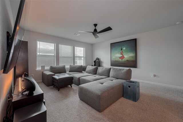 7702 Kenora Way, Richmond, TX 77407 - carpeted living area with a ceiling fan and baseboards