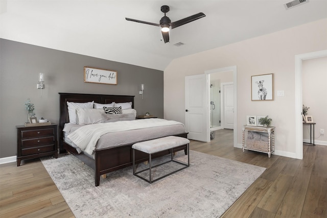 13709 Gaff Rig Dr, Texas City, TX 77510 - bedroom featuring lofted ceiling, wood finished floors, and ceiling fan