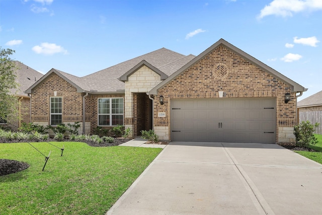13709 Gaff Rig Dr, Texas City, TX 77510 - view of front of home featuring brick siding, driveway, an attached garage, and a shingled roof