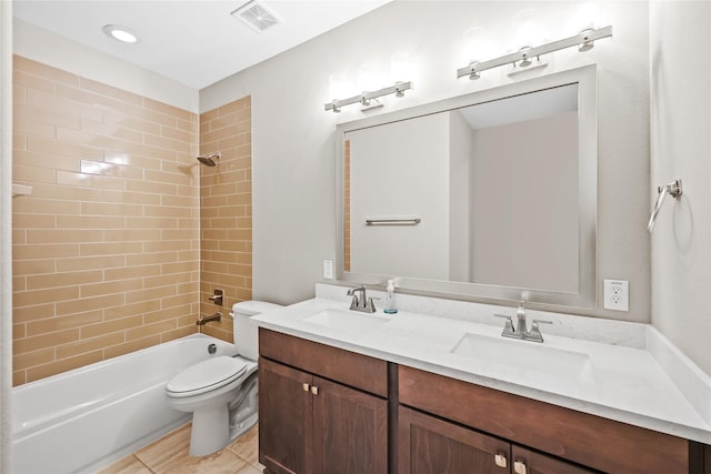21726 Grayson Highlands Way, Porter, TX 77365 - bathroom with double vanity, shower / bath combination, and tile patterned flooring