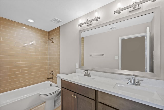 21726 Grayson Highlands Way, Porter, TX 77365 - bathroom with double vanity, shower / bath combination, and recessed lighting