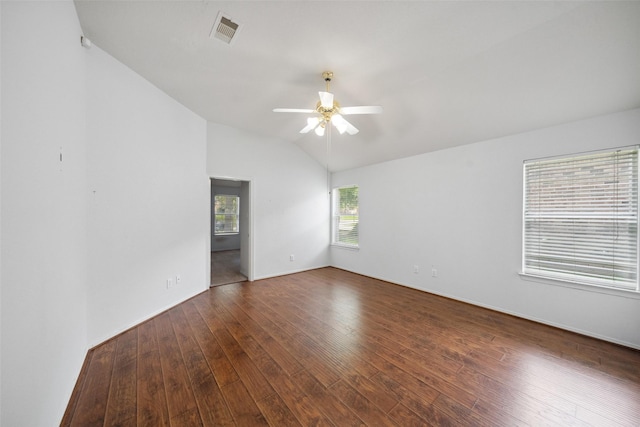 2207 Highland Hills Dr, Conroe, TX 77304 - unfurnished room featuring lofted ceiling, a ceiling fan, and hardwood / wood-style flooring