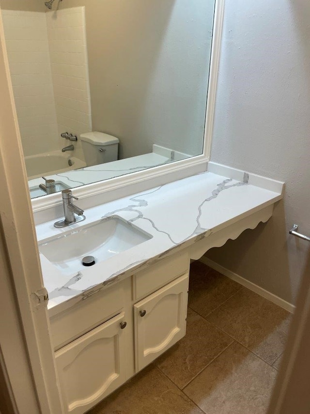 14207 Montaigne Dr, Cypress, TX 77429 - bathroom with vanity, tub / shower combination, and tile patterned flooring