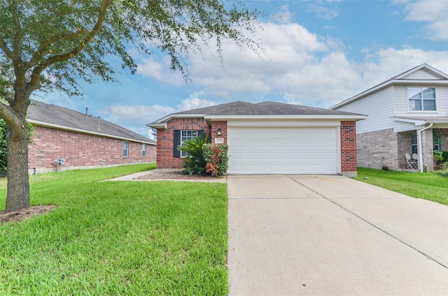 20806 Dewberry Creek Ln, Katy, TX 77449 - view of front of house with brick siding, a front yard, concrete driveway, and an attached garage