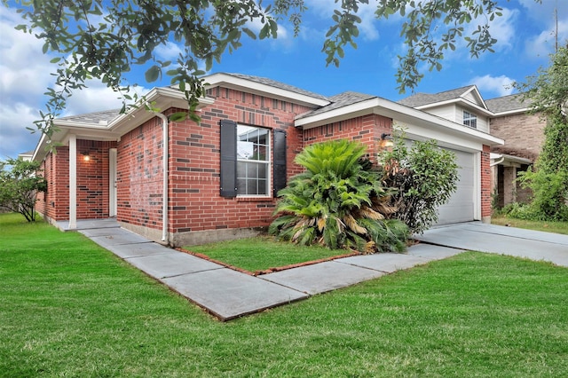 20806 Dewberry Creek Ln, Katy, TX 77449 - view of side of home featuring brick siding, concrete driveway, a garage, and a yard