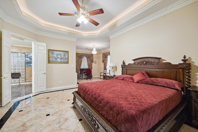 16919 Storybrook Forest Dr, Tomball, TX 77377 - bedroom with a raised ceiling, ornamental molding, a ceiling fan, and a closet