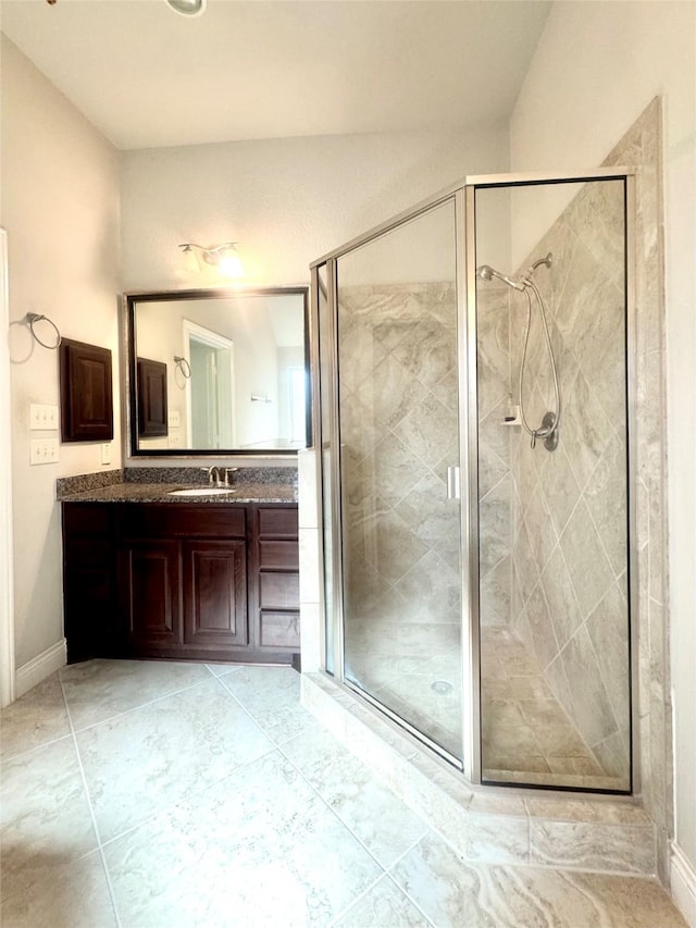 29018 Pinnacle Ridge Dr, Katy, TX 77494 - bathroom with vanity, a stall shower, and tile patterned flooring