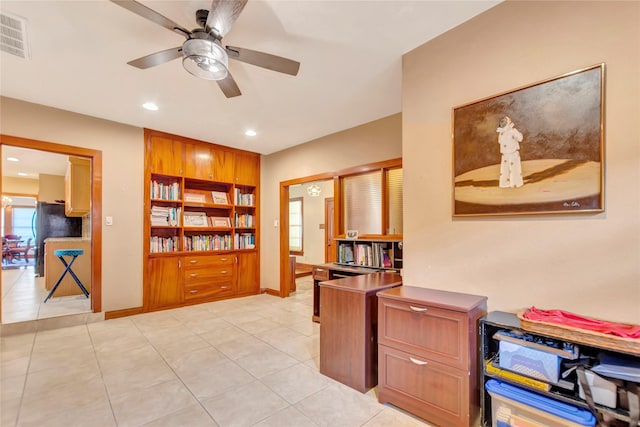 4316 Caduceus Pl, Galveston, TX 77550 - office space with ceiling fan, light tile patterned floors, and recessed lighting