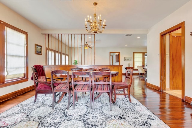 4316 Caduceus Pl, Galveston, TX 77550 - dining area featuring a chandelier, wood finished floors, and recessed lighting