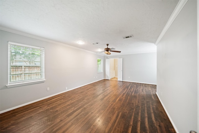 11607 Knobcrest Dr, Houston, TX 77070 - spare room featuring ornamental molding, hardwood / wood-style flooring, ceiling fan, and a textured ceiling