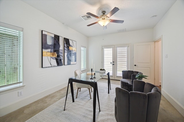 1124 W 24th St Unit B, Houston, TX 77008 - office featuring light colored carpet, a ceiling fan, and french doors