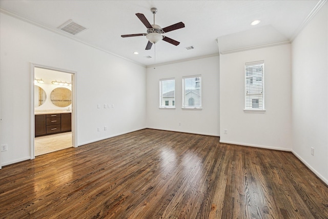 1124 W 24th St Unit B, Houston, TX 77008 - unfurnished room featuring ornamental molding, wood finished floors, ceiling fan, and recessed lighting