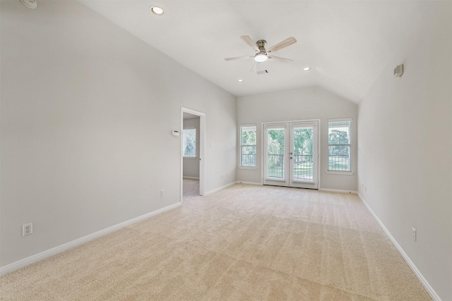 8006 Sports Haven Dr, Humble, TX 77346 - spare room featuring ceiling fan, light colored carpet, recessed lighting, lofted ceiling, and a smoke detector